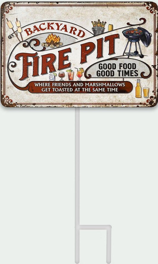 Backyard Fire Pit: Staked Yard Sign