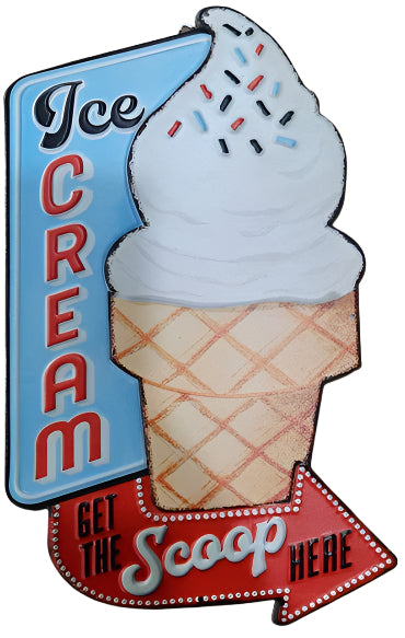 Ice Cream Scoop Embossed Metal Sign