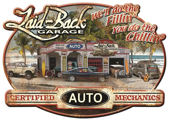 Laid Back Garage Embossed Metal Sign